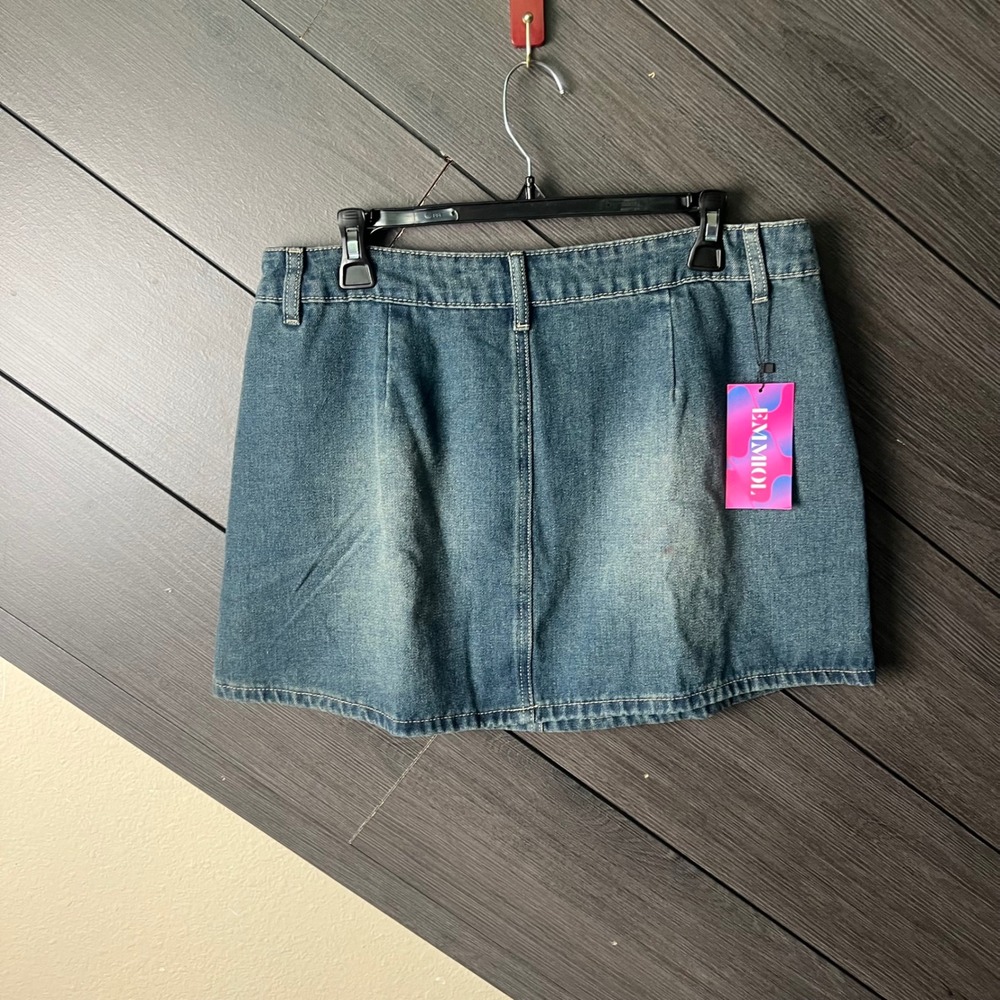 Emmiol Women's Denim Mini Skirt NWT XL Blue Y2K Casual Streetwear Jean Skirt - Picture 2 of 4